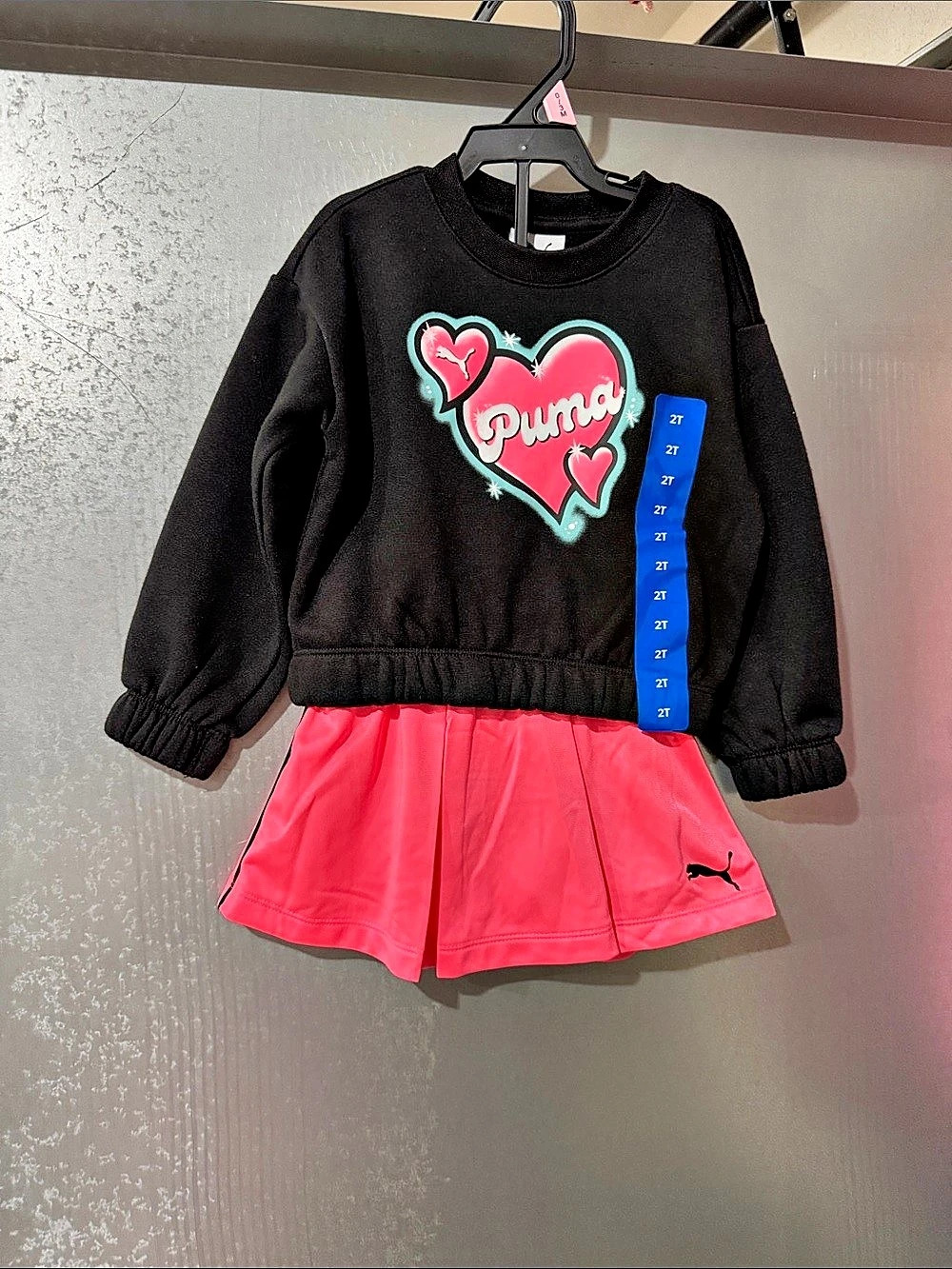 Puma Heart Sweatshirt and Skirt Set Black & Pink